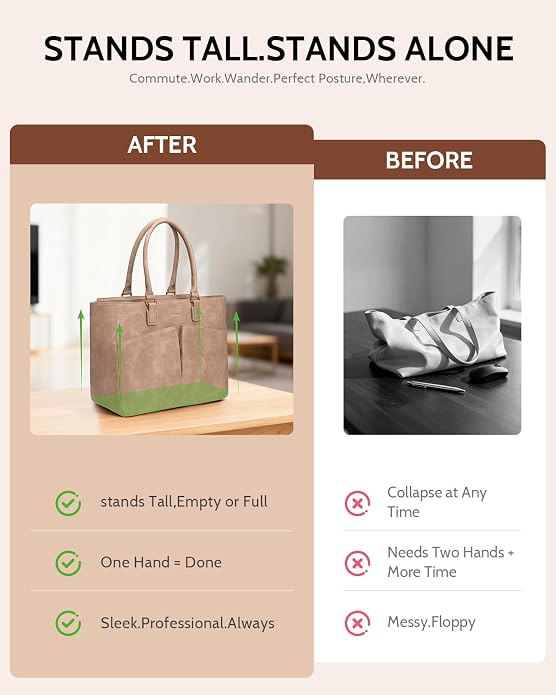 Laptop Tote Bag for Women, Leather Work Tote - Image 8