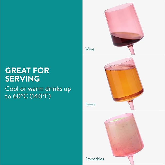 Navaris Pink Stemmed Wine Glasses - Set of 4 - Coloured Wine Glasses with Stems - Stylish Design Glassware for Serving Wine, Cocktails, Dessert