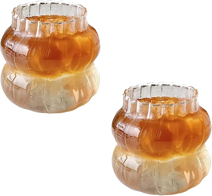 MANMAOHE 14 Oz Ribbed Glass Cups Set of 2 Creative Wavy Drinking Glasses by MANMAOHE