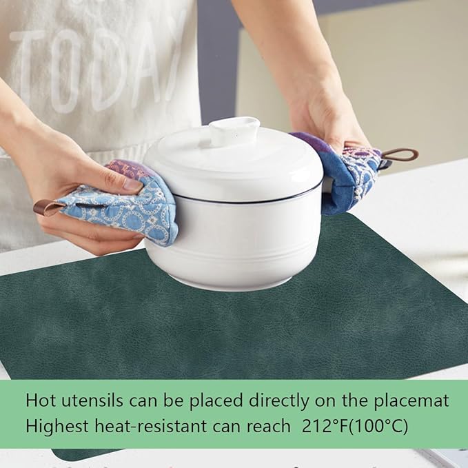 Faux Leather Eco-Friendly Table mats with Rounded Corners for Kitchen Set of 4,Oilproof&Stain Resistant Table Mats,Washable,Heat-Resistant,Non-Slip Wipeable for Dining Table Decor (Light-Navy)
