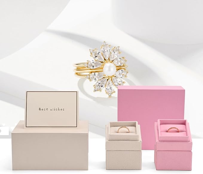 Oirlv Ring Gift Box with Lid Magnetic Boxes for Wedding Proposal Gift Birthday Present with Card(Pink)