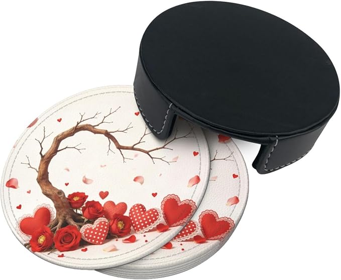 Love Hearts Tree of Life Leather Coasters Set of 6 - Image 2