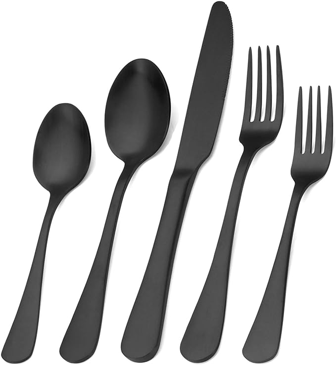 Matte Black Silverware Set, SHARECOOK Satin Finish 40-Piece Stainless Steel by Sharecook