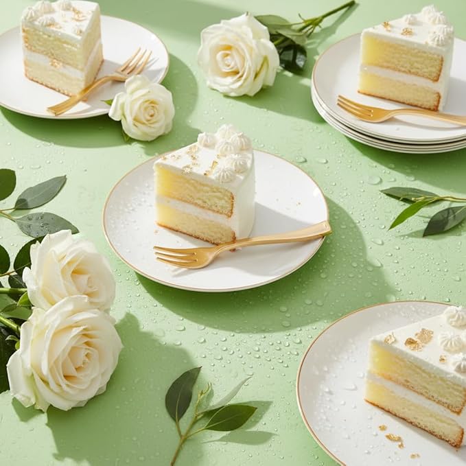 Festiva 200Pcs Gold Dessert Plates 6.3" with Forks 5"- Small Disposable Dessert/Cake/Appetizer Plates Plates- serve 100 guests include 100Plates 100Forks for Wedding & Easter Party &Valentine's Day