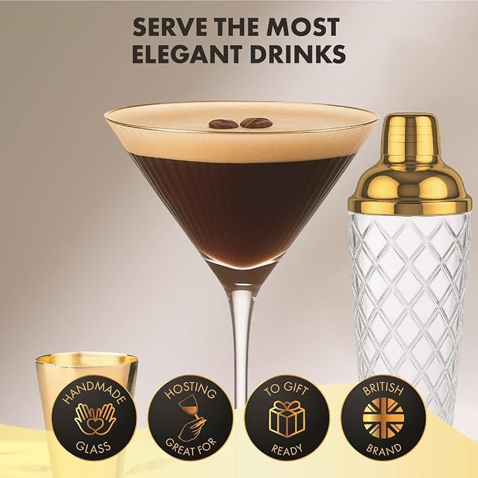 VEMACITY - Luxury Cocktail Shaker Set - Gold Glass Cocktail Shaker - Image 5