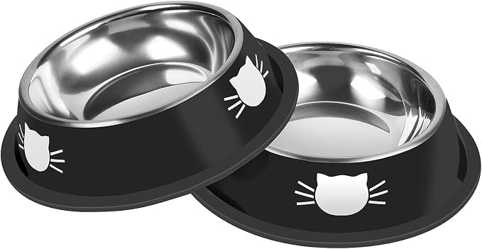 Serentive 2 Pcs Non-Slip Stainless Steel Small Cat Food Bowls by Serentive