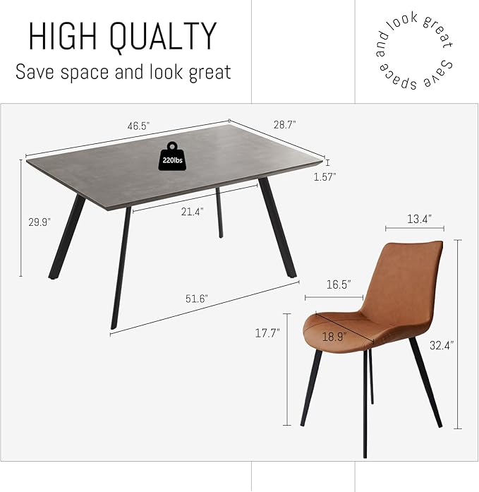 ZckyCine 46.5" Modern Dining Table Set for 4-6 People Kitchen Dining Room Table Set Extendable Wood Dining Table and 4 Upholstered Chairs, Home Kitchen Furniture