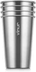 16 oz Stainless Steel Pint Cups-Stackable Metal Drinking Glasses 4 Pcs | by Vinur