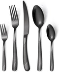 20-Piece ​Modern Black Hammered Silverware Set, 18/10 Stainless Steel Flatware by MetalServingUtensils