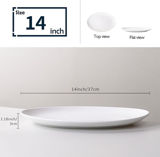 Serving Platters Set of 2 – 14 Inch Oval White Serving Platters, Large Porcelain Serving Platter Set for Party, Appetizers, Charcuterie, Sushi & Dessert, Microwave & Dishwasher Safe