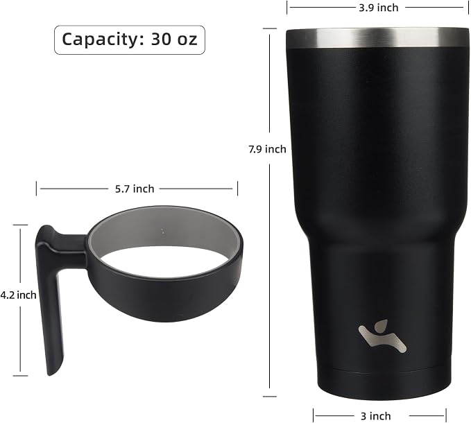 Konokyo 30 oz Tumbler with Handle and Straw, Insulated Travel Mug | Black; - Image 4
