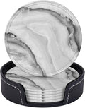 6 Pcs Simple Crystal White Gray Marble Leather Coasters by CAPVKING