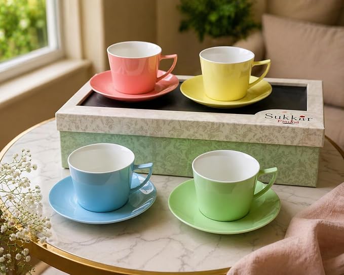8 oz Cappuccino Cup Set with Saucers, Espresso Coffee Cups, Latte Macchiato – - Image 2
