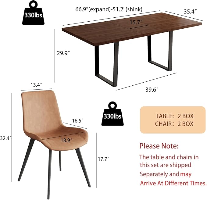 ZckyCine 67" Expandable Walnut Dining Table and 6 Upholstered Chairs, 7-Piece Modern Dining Set