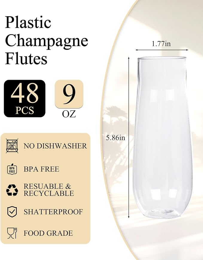 Ciaell 48 Pack Plastic Champagne Flutes - Image 2