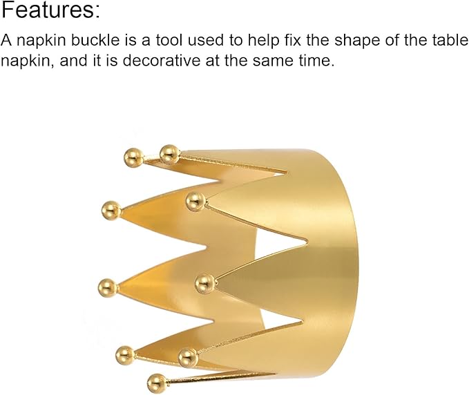uxcell Metal Napkin Rings Set of 4, Crown Shape Napkin Ring Holder Buckle for Dining Table Decorations Wedding Birthday Holiday Party, Gold Tone