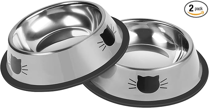 Serentive 2 Pcs Non-Slip Stainless Steel Small Cat Food Bowls by Serentive