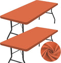 homing 2 Pack Rectangle Table Cloth, Elastic Fitted Fabric Tablecloth Fits for 6 Foot Folding Tables, Washable Table Cover for Picnic, Camping, Indoor & Outdoor (Rust, 30" x 72")