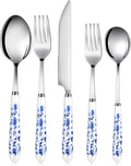 5 Pcs Chinoiserie Silverware Set Blue White Porcelain Ceramic | Stainless Steel by RimCereal