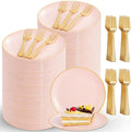 Festiva 400Pcs Pink Gold Dessert Plates 6.3" with Forks 5"- 200PCS Small Disposable Dessert/Cake/Appetizer Plates and 200PCS Forks - Serve 200 Guests for Birthday Party& Wedding &Valentine's Day