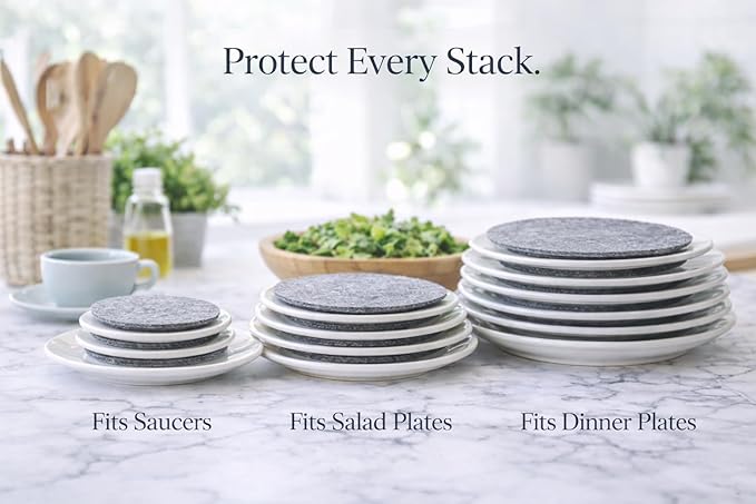 96 Piece Felt Plate Dividers for China Storage - Felt Protectors for Dinner, Salad, and Saucer Plates - Ideal for Moving Fine China, Porcelain, Glass, etc - Cut-to-Fit Full China Set - Grey