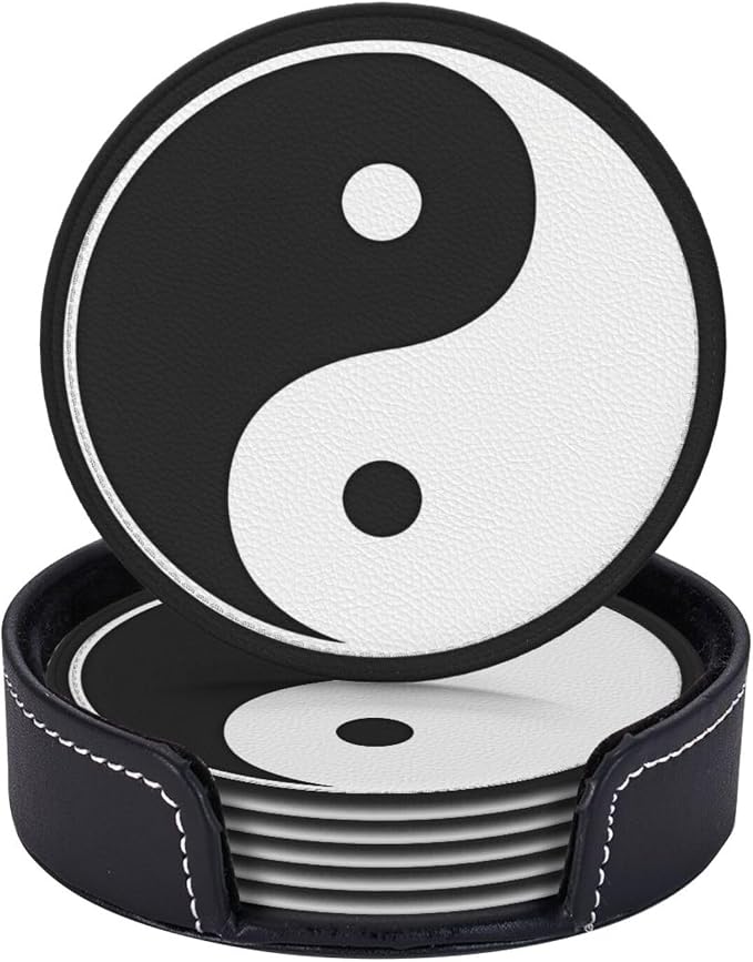 6 Pcs Funny Black and White Yin and Yang Leather Coasters by Jfniub