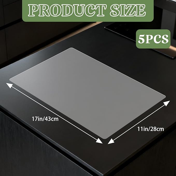 Tecmisse 5 PCS Plastic Placemat Heat Resistant Washable Table Mats, Clear Placemats for Table, Dining, Kitchen, Crafting and Shelf Liner, 17 x 11 Inch
