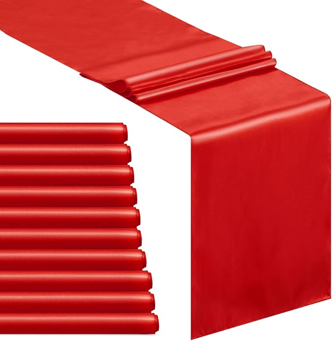 Red Satin Table Runners 10 Pack 12x108 inch Silk Smooth Fabric | Bright Satin by B-COOL