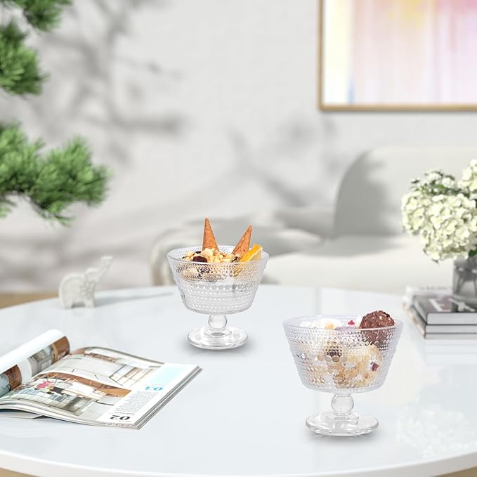 Glass Dessert Bowls & Breakfast Cups - Set of 12, 9oz Ice Cream Sundae Cups, For Oats, Ice Cream, Milk, Sorbet, Yogurt (12PCS)