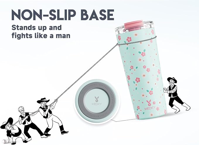 Meoky 24 oz Insulated Travel Coffee Mug: Leak Proof Lid, Mint Petal | Stainless - Image 8