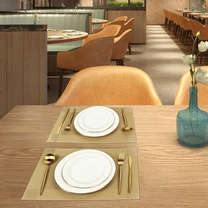 DACHUI Placemats Set of 4, Stylish Woven Place Mats for Dining Table, Washable & Durable PVC Table Mats (Gold)