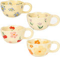 Ceramic Coffee Mug Vintage Flower Mugs 8 oz Cute Floral Coffee Mugs Irregular by MAKCNMYM