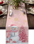 Pink Christmas Snowman Table Runners 90 Inches Long, Cotton Linen Fabric by Edwiinsa