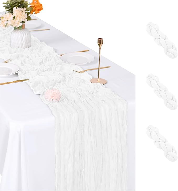 3 Pack White Cheesecloth Table Runner, 17 x 108 inch, Semi Sheer Boho Cheese by ACSUIT