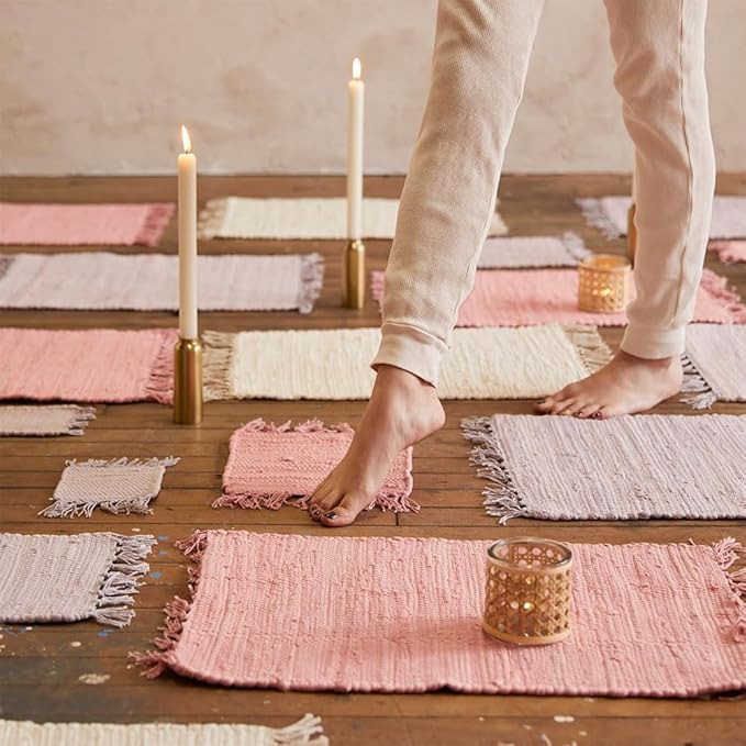 PILLOWPIA Handcrafted Chindi Placemat – 100% Cotton, Handwoven Boho Table Décor, Eco-Friendly Farmhouse Kitchen & Dining Table Mat, Rustic Washable Table Setting Accessory – Lilac