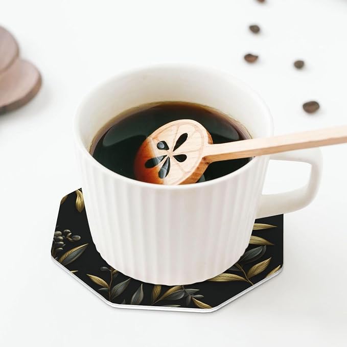 4Pcs Leather Coaster for Drinks Golden Olive Branch Cup Coasters Aesthetic - Image 4