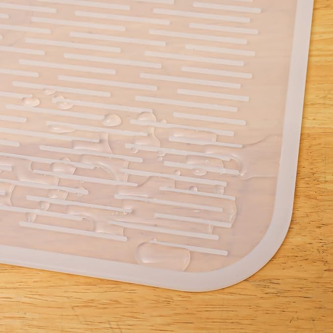 Silicone Dish Drying Mat for Multiple Usage,Easy clean,Eco-friendly,Heat-resistant Silicone Mat for Kitchen Counter or Sink,Refrigerator or Drawer Liner Translucent 4XL 32 inches x 18 inches