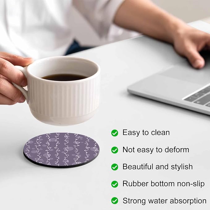 Vintage Lines Coasters Set of 2, Non-Slip Cup Coaster Mat - Image 4