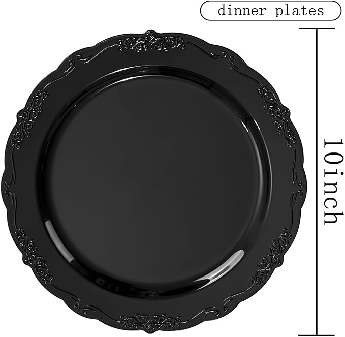 DaYammi 36PCS Black Plastic Plates, Heavy Duty Black Disposable Plates Premium 10inch Dinner Plates Hard Plastic Plates Disposable for Party and Wedding