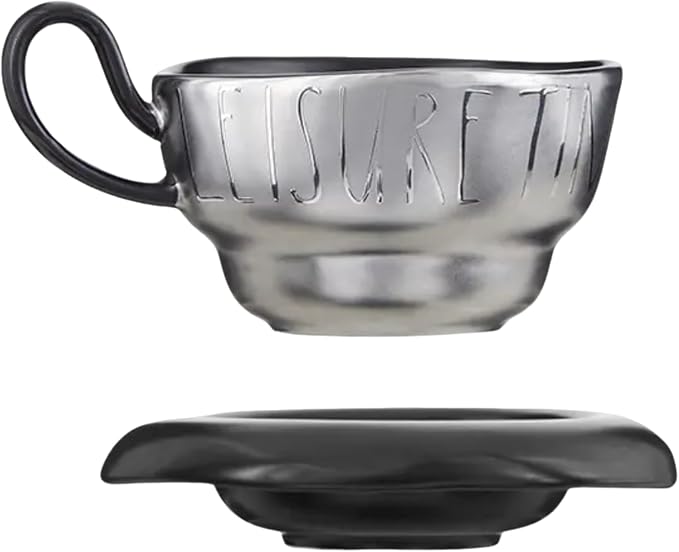 Volcanic Ash Titanium Finish Coffee Mug and Saucer Set | Modern Sculptural by Unknown