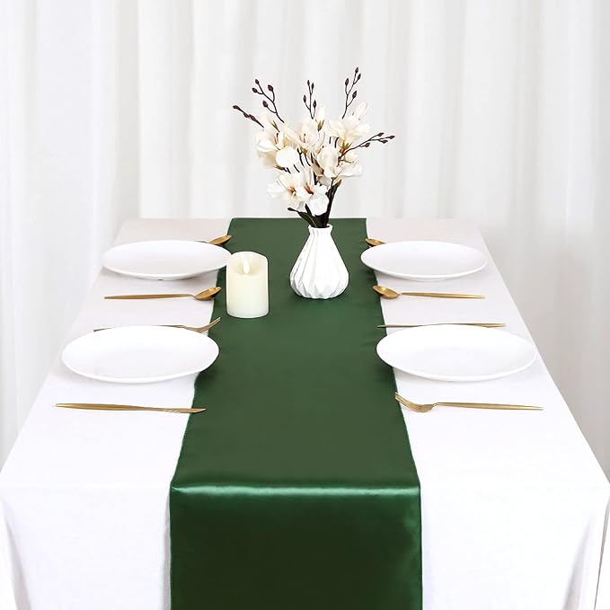 Forest Green Satin Table Runners 10 Pack 12x108 inch Silk Smooth Fabric | - Image 8