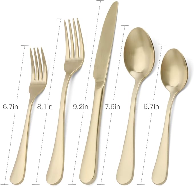 Matte champagne Silverware Set, 20-Piece Stainless Steel Flatware Set, Kitchen - Image 2