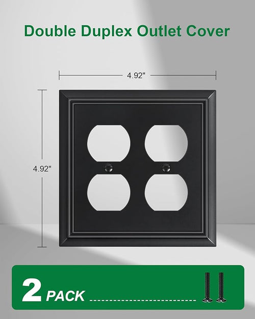 2-Pack Double Duplex Outlet Cover, Matte Black Decorative Switch Plates and Outlet Covers for Electrical Outlets, Durable Natural Bamboo Fiber Wall Plates, 2 Gang Receptacle Cover