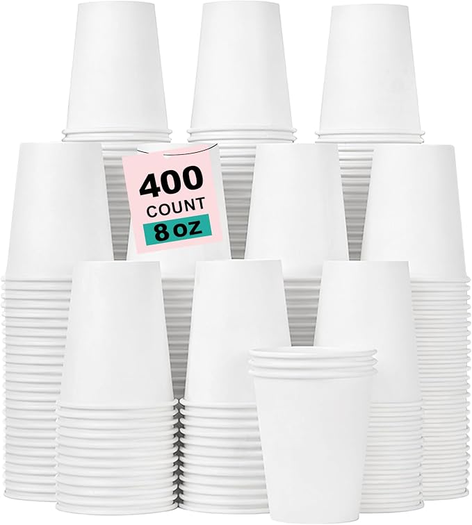 8 oz 400 Pack Disposable Coffee Cups, Bulk White Disposable Paper Cups by COOLCAP