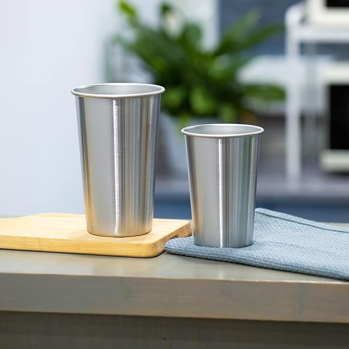 4 Pack 24oz Stainless Steel Pint Cup,Healthy Unbreakable and Stackable,Metal Drinking Glasses