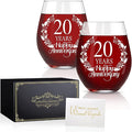 Perfectinsoy 20 Years Happy Anniversary Wine Glass Set of 2, Happy 20th by Perfectinsoy