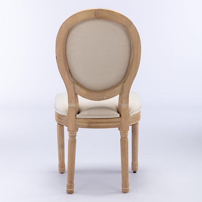 Ball & Cast French Vintage Upholstered Dining Chairs Set of 2, Farmhouse Antique Painting Wooden Kitchen Side-Chairs with Carved Solid Wood Frame, 2-Piece Curved Backrest Louis Chair, Linen Beige