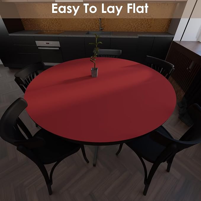 Round Table Pad,1.8mm Thick,Dia.48 Inch,Round Leather Table Cover,Round Table Protector,Round Dining Table Protector,Round Table Top Protector.(Dia.48,Black+Wine Red)