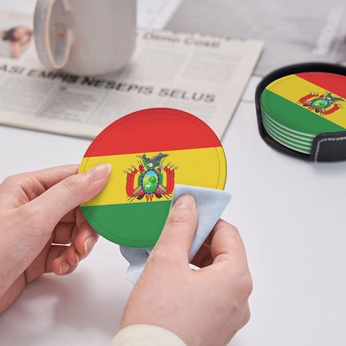 6 Pack Bolivia Flag Leather Coaster - Image 6