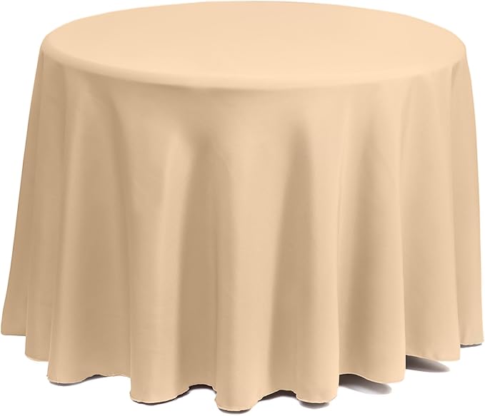 Gee Di Moda Round Tablecloth - 120 Inch Beige Round Table Cloth for 60 to 96 Inch Round Tables - Heavy Duty Washable Fabric - for Buffet Table, Holiday Party, Dinner, Wedding & Baby Shower